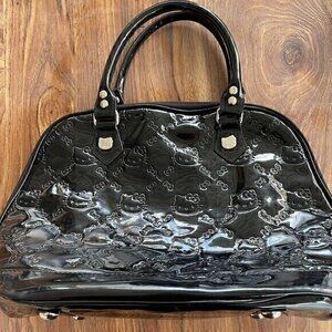 Hello Kitty Sanrio Black Patent Embossed Dome Tote Loungefly Handbag Pink Inter